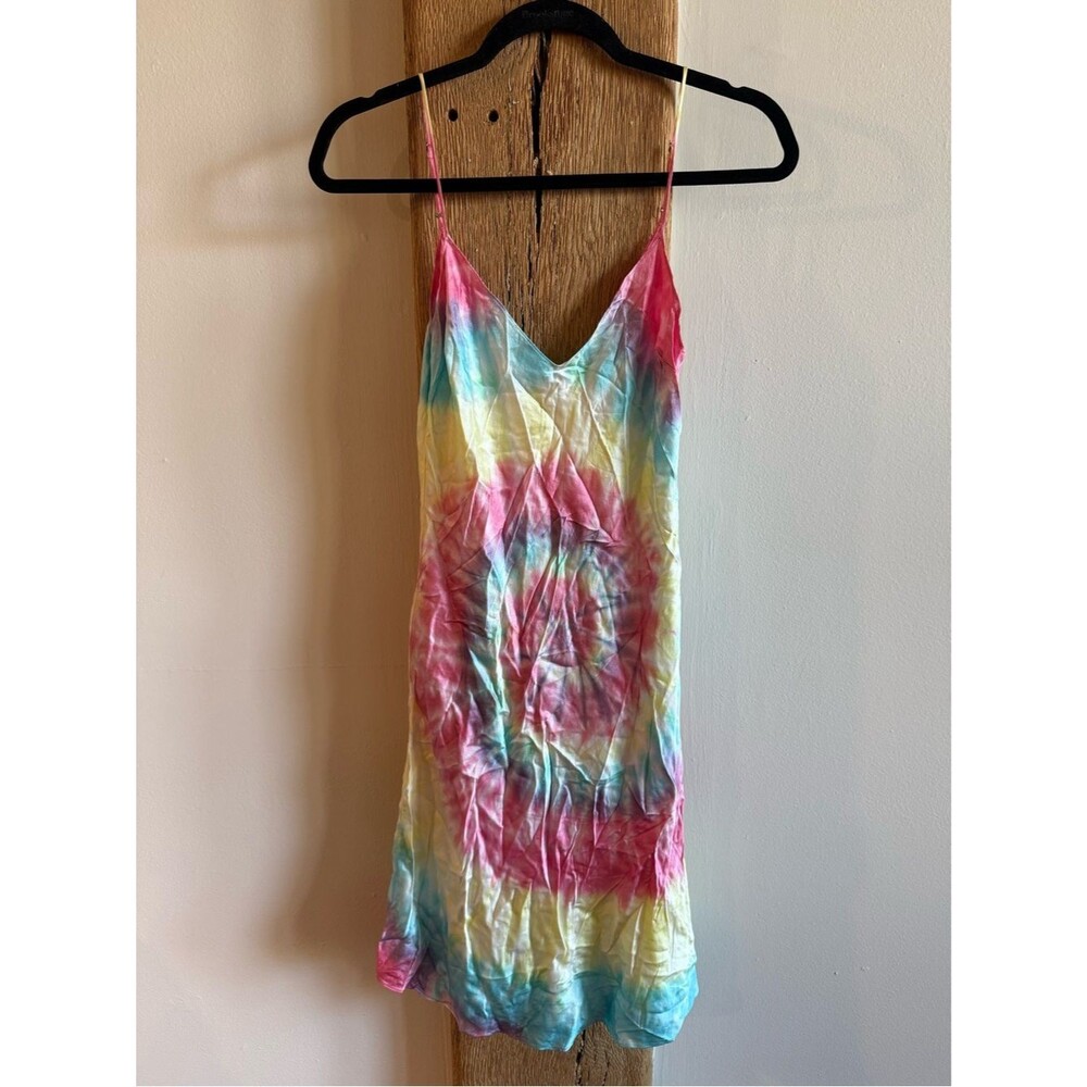 Dannijo Silk Multi Tie Dye Mini Slip Dress in Pastel Rainbow